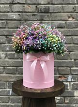 Цветочная композиция из Гипсофила и Розы в шляпной коробке в Двуреченске