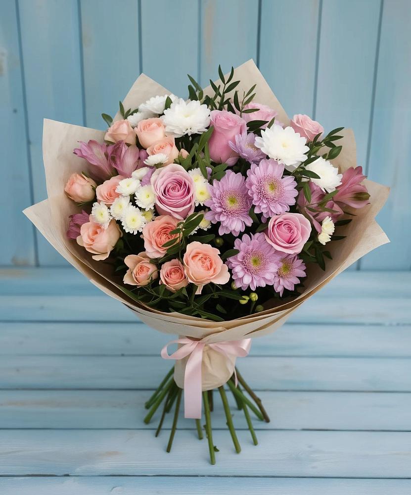 Букет цветов из: Хризантемы, Розы и Альстромерии в Двуреченске