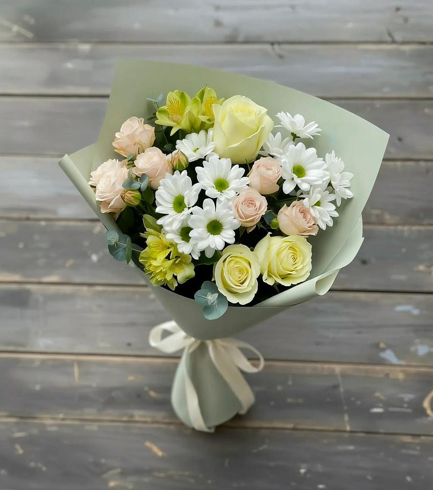 Букет цветов из: Альстромерии, Розы и Хризантемы в Двуреченске