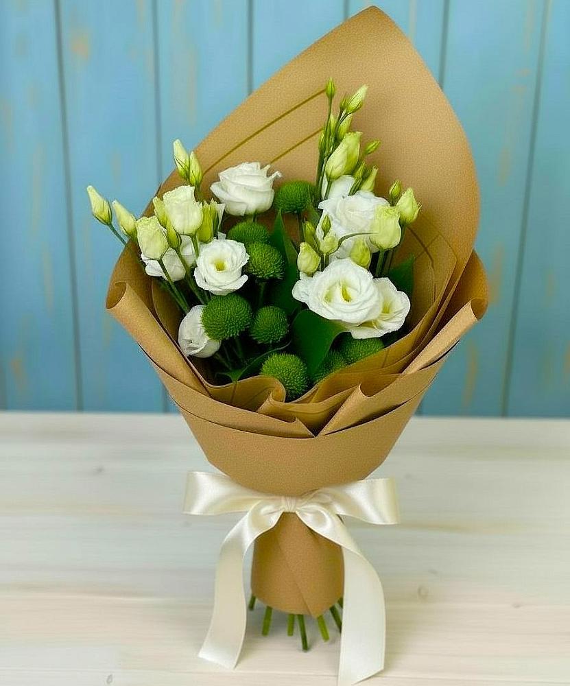 Букет цветов из: Хризантемы и Лизиантусы в Двуреченске