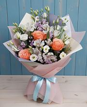 Букет цветов из:  Лизиантусы, Розы, Альстромерии и Гипсофила #REPLACE_PRED# Двуреченске