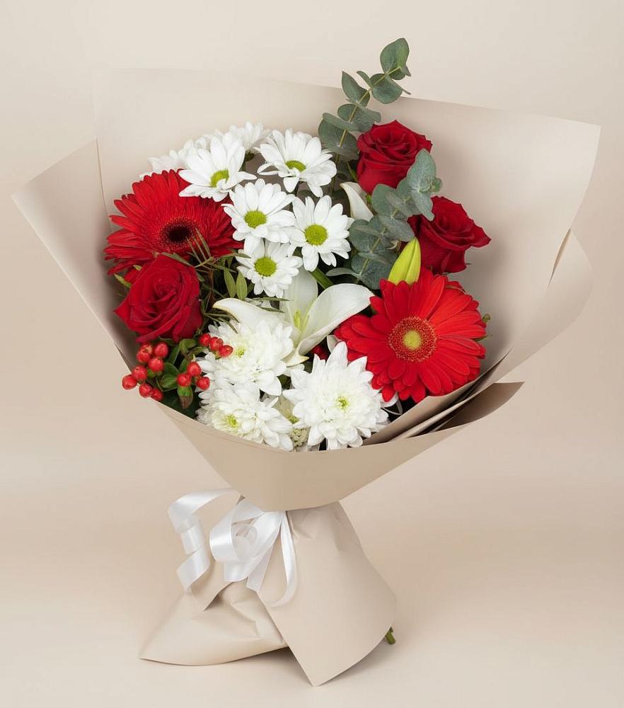 Букет цветов из: Розы, Хризантемы, Герберы и Лилии в Двуреченске