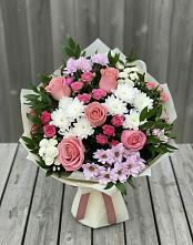 Букет цветов из:  Альстромерии, Гвоздики, Розы и Хризантемы в Двуреченске