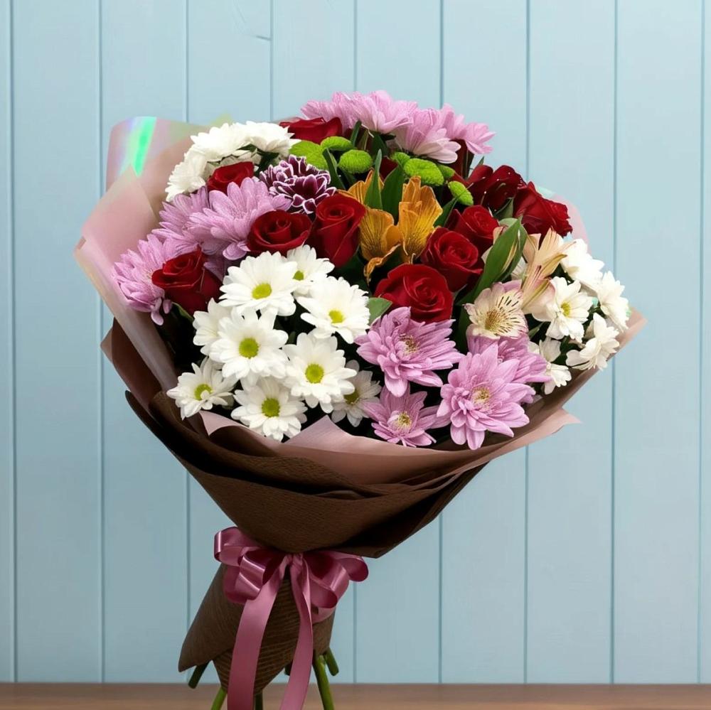 Букет цветов из: Розы, Хризантемы и Альстромерии в Двуреченске
